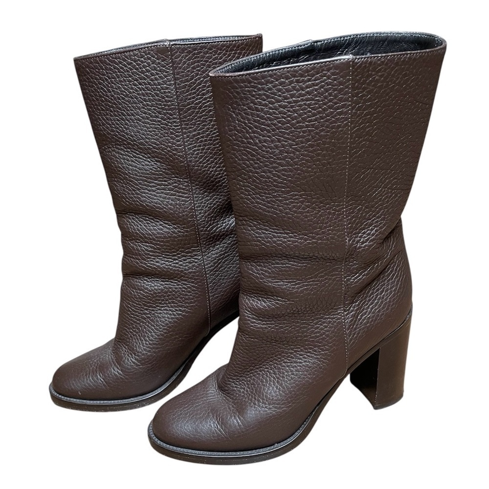 Aquatalia Beryl Brown Pebbled Leather Heeled Boots Size 7 1/2 Made In Italy - Picture 11 of 13